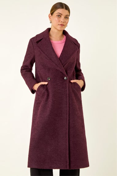 Roman Burgundy Textured Buttoned Boucle Coat