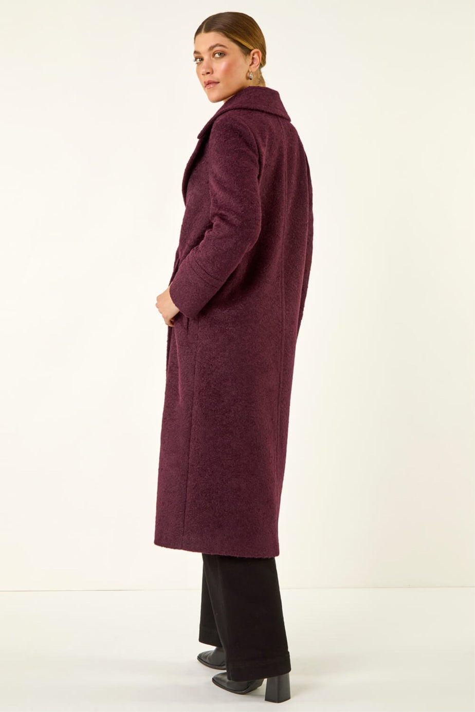 Roman Burgundy Textured Buttoned Boucle Coat
