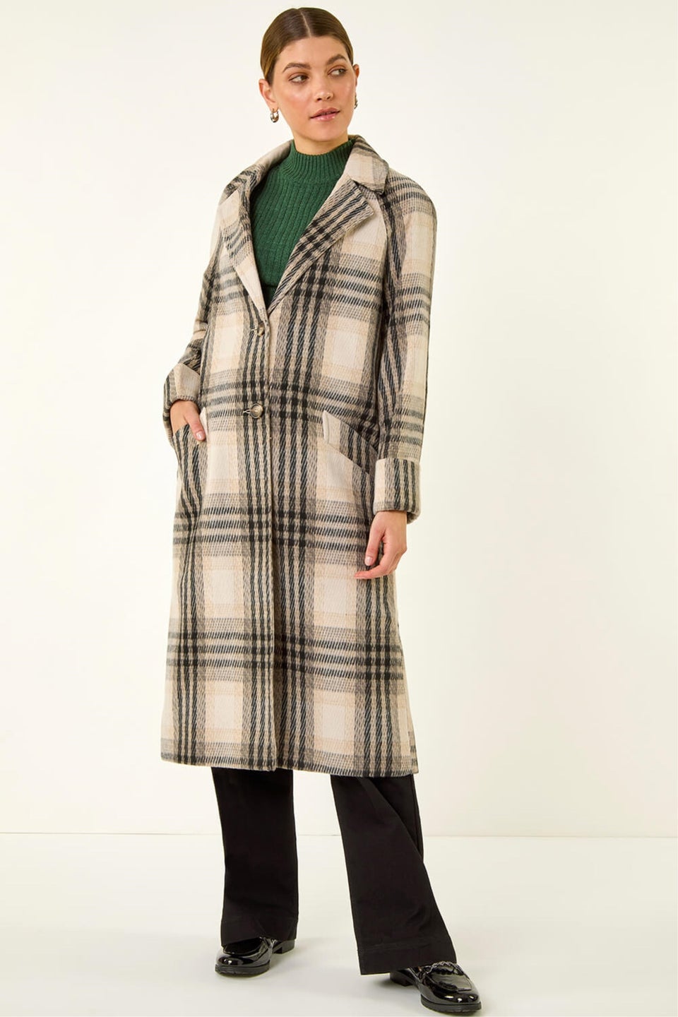 Roman Ivory Check Print Longline Coat