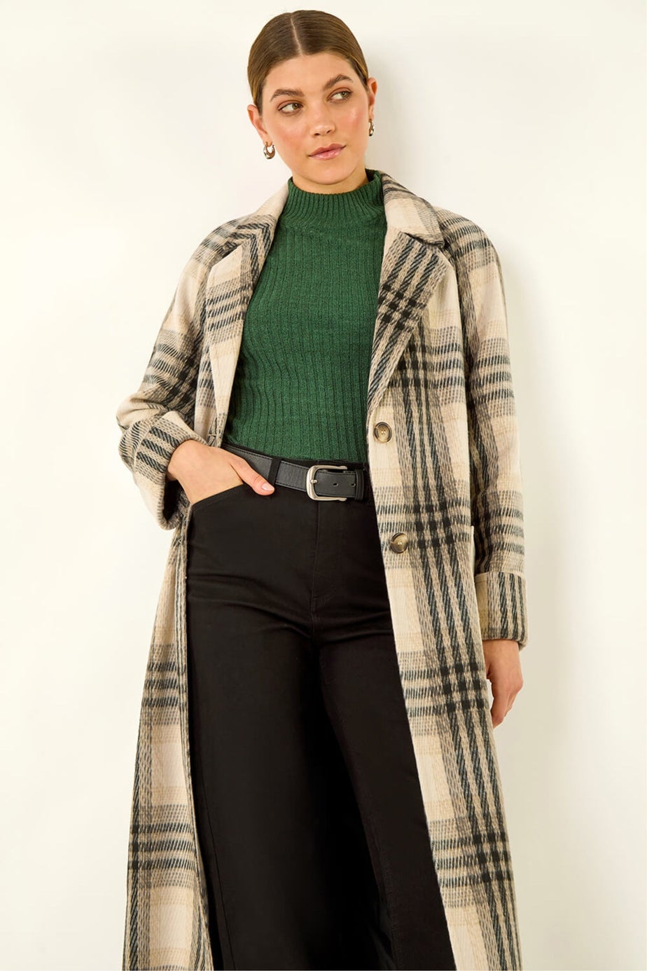 Roman Ivory Check Print Longline Coat