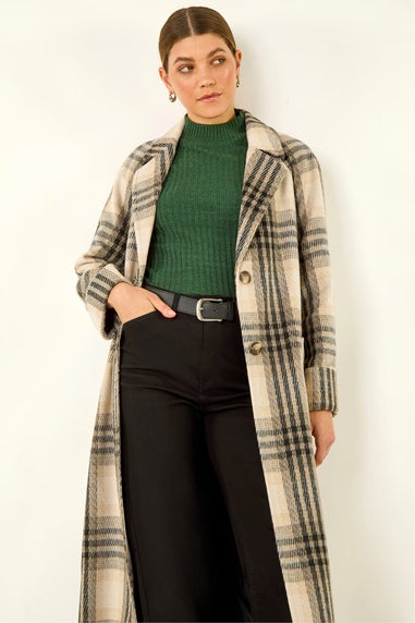 Roman Ivory Check Print Longline Coat