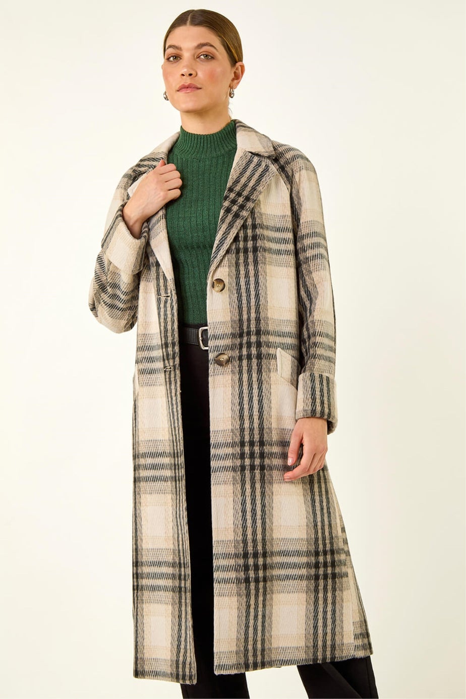 Roman Ivory Check Print Longline Coat