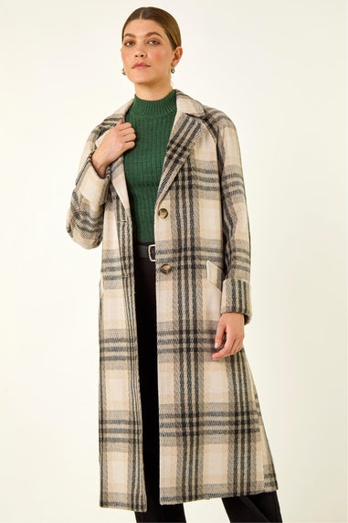 Roman Ivory Check Print Longline Coat