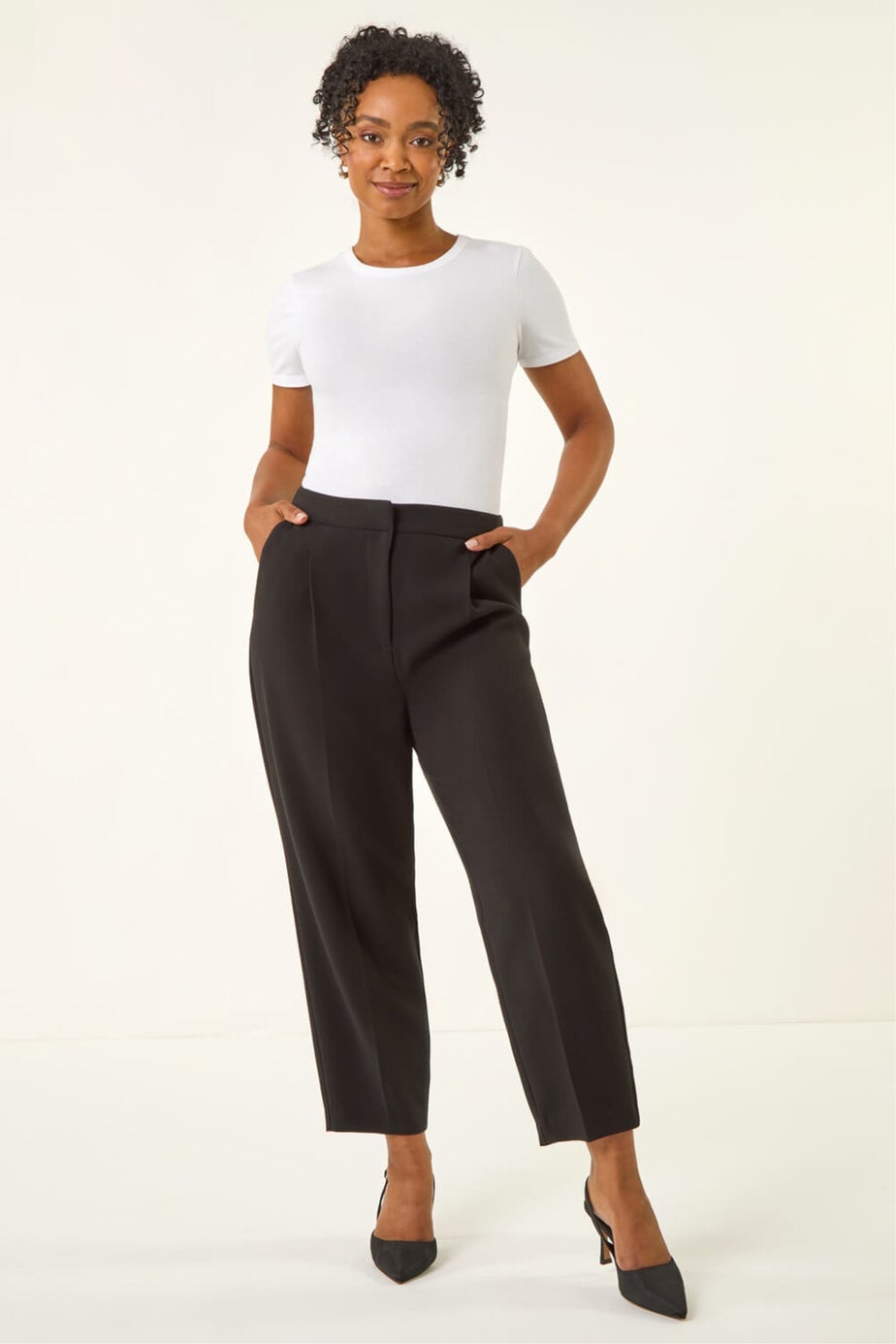 Roman Black Petite Ankle Grazer Smart Stretch Trouser