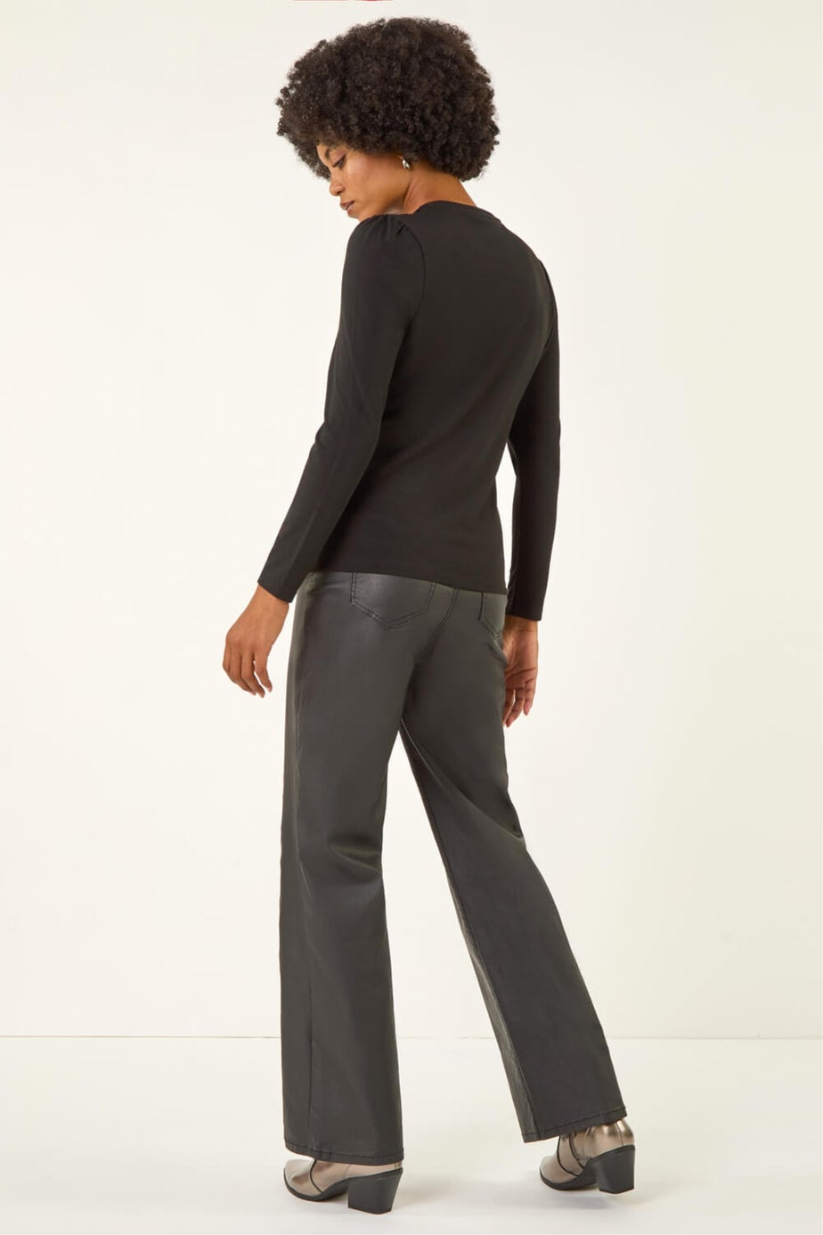 Roman Black Ruched Button Stretch Top