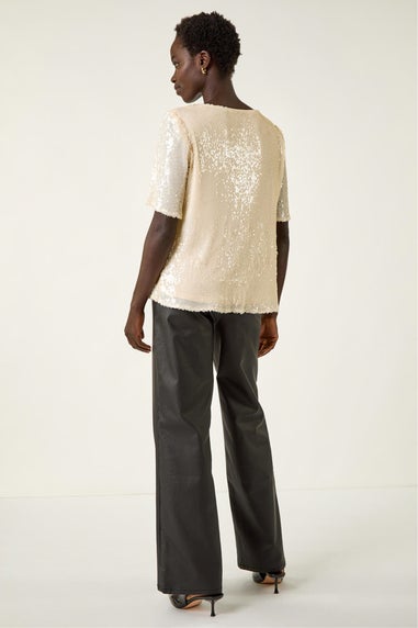 Roman Cream Sequin Embellished T-Shirt