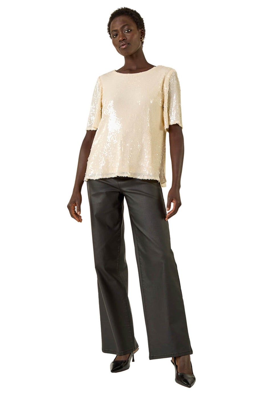 Roman Cream Sequin Embellished T-Shirt