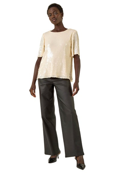 Roman Cream Sequin Embellished T-Shirt