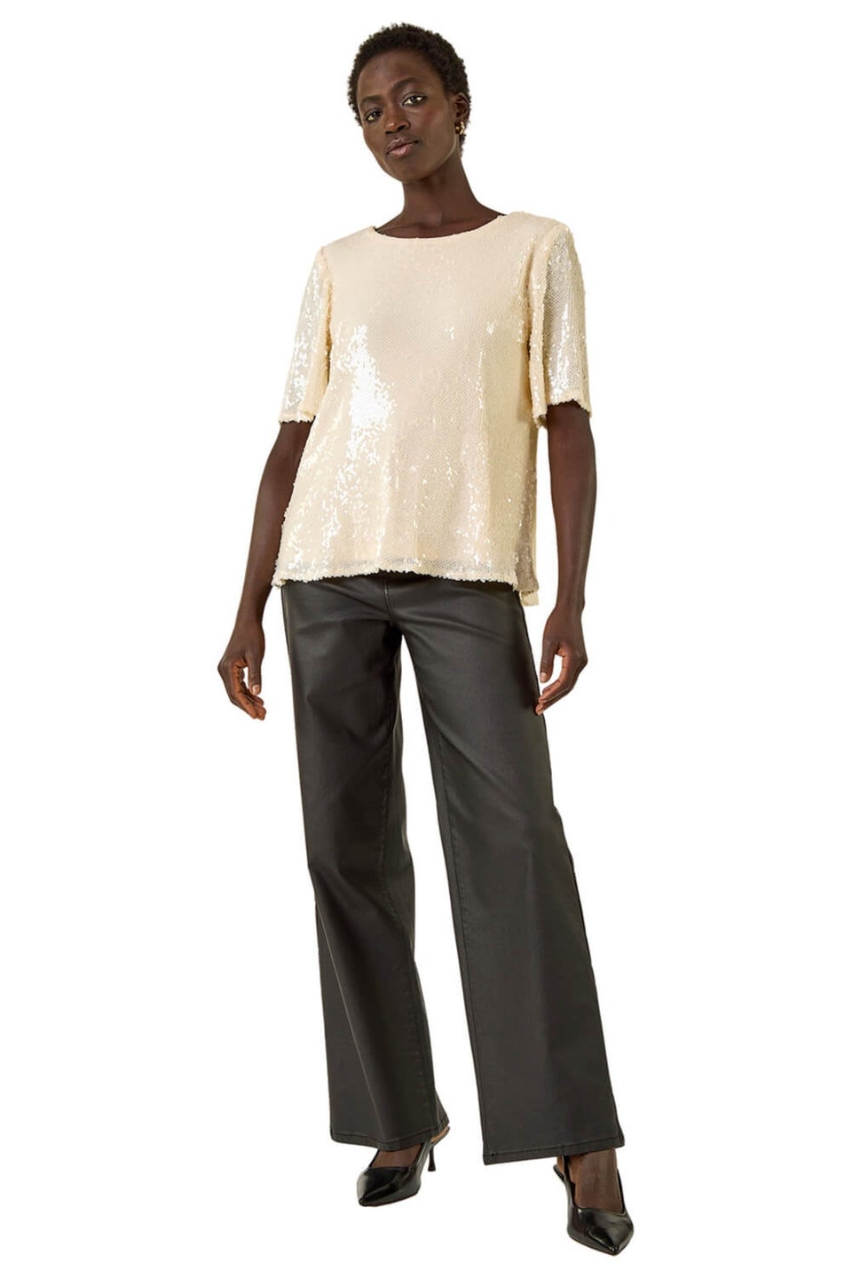 Roman Cream Sequin Embellished T-Shirt