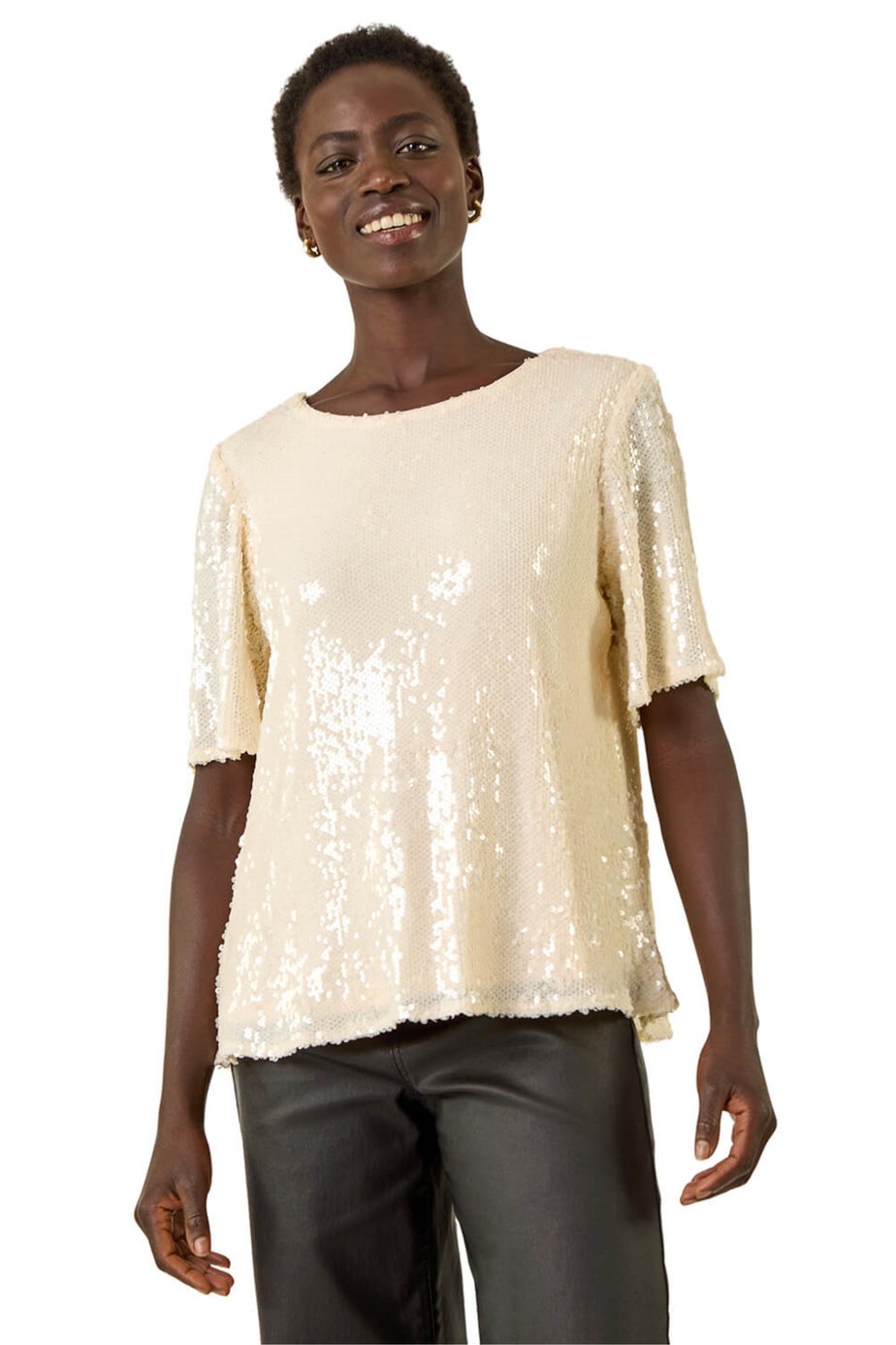 Roman Cream Sequin Embellished T-Shirt