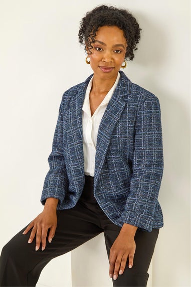 Roman Navy Petite Boucle Stretch Blazer