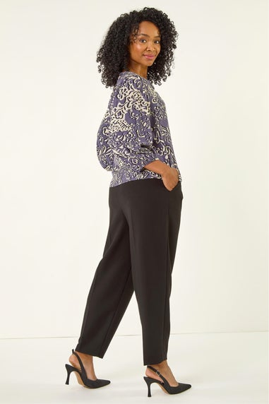 Roman Purple Petite Floral Print Button Blouse