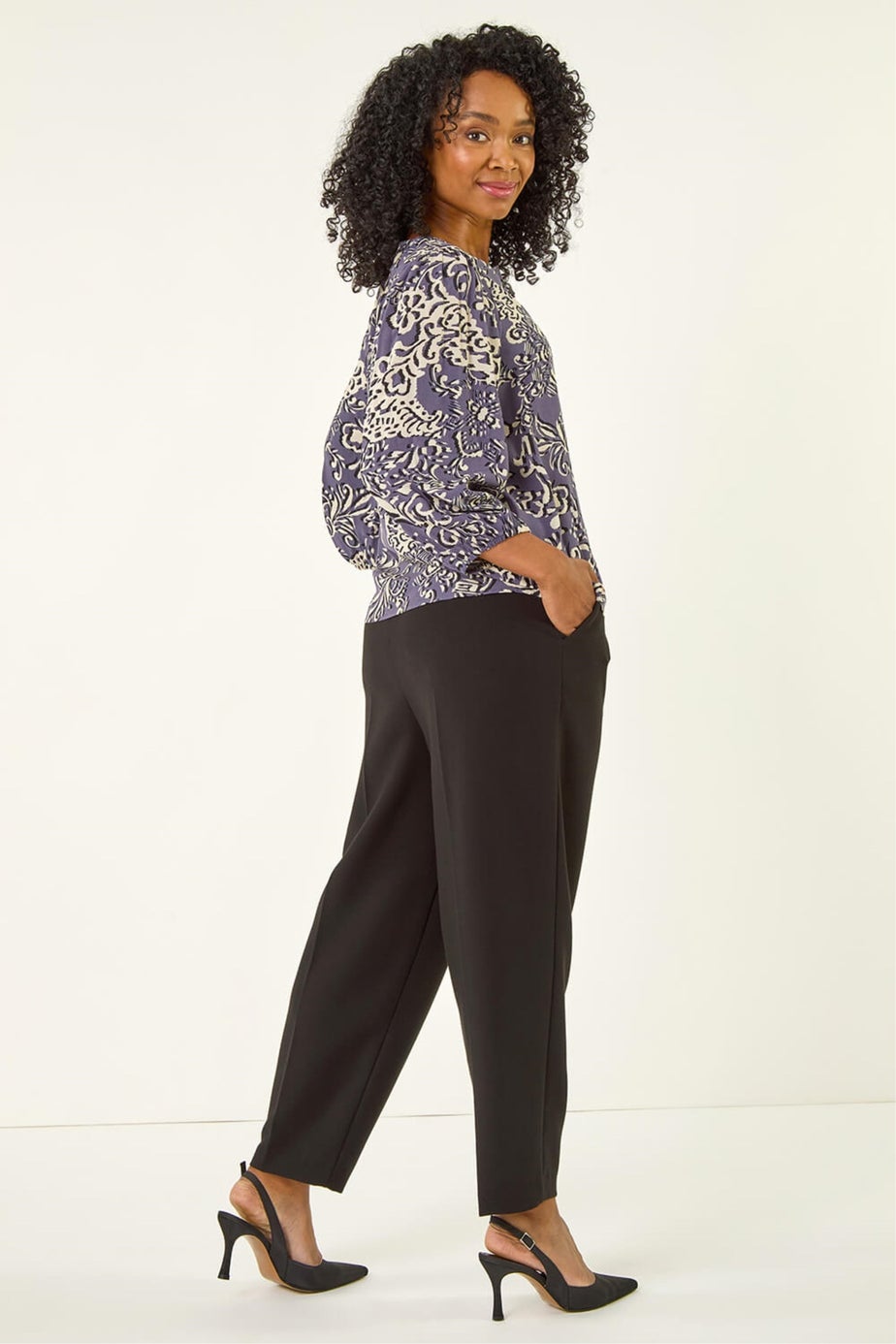 Roman Purple Petite Floral Print Button Blouse