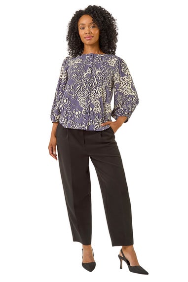 Roman Purple Petite Floral Print Button Blouse