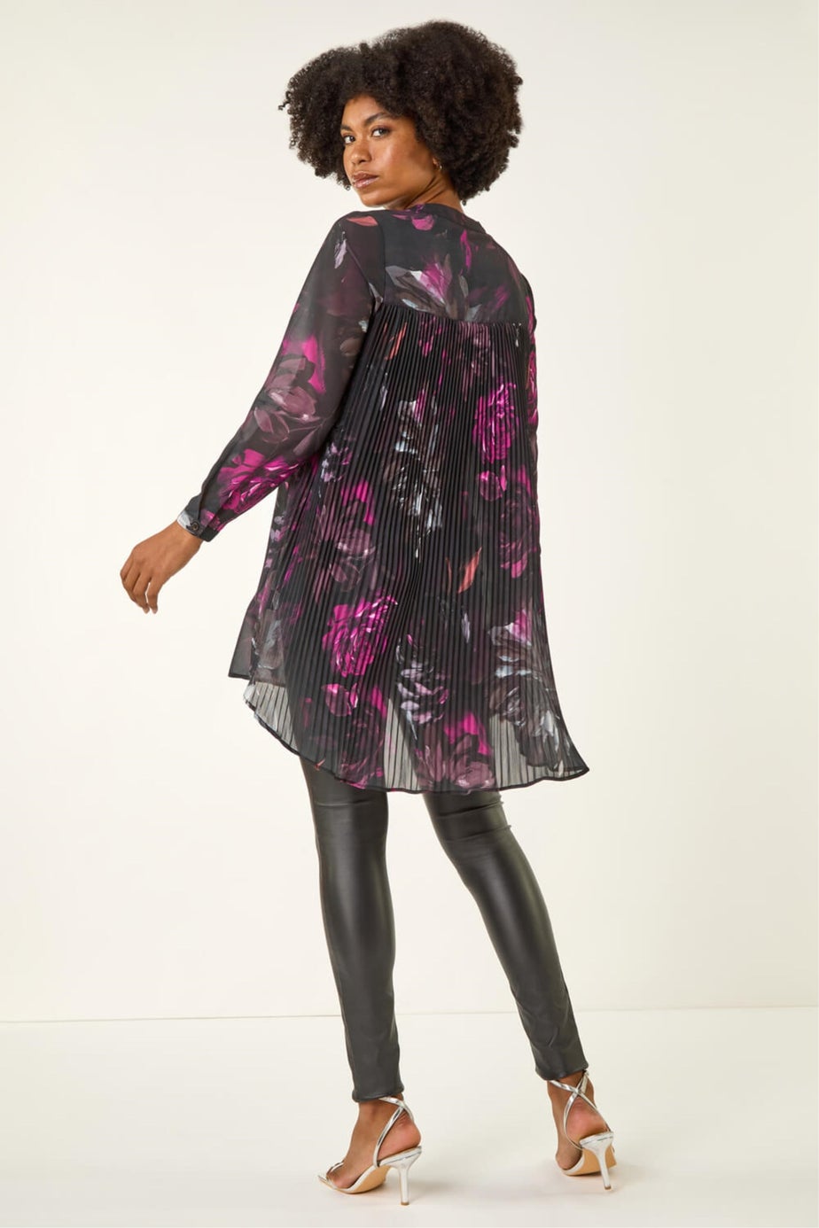 Roman Black Floral Print Pleated Back Blouse