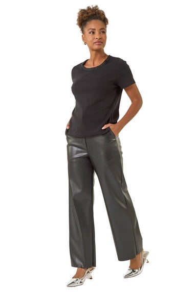 Roman Black Beaded Short Sleeve Top