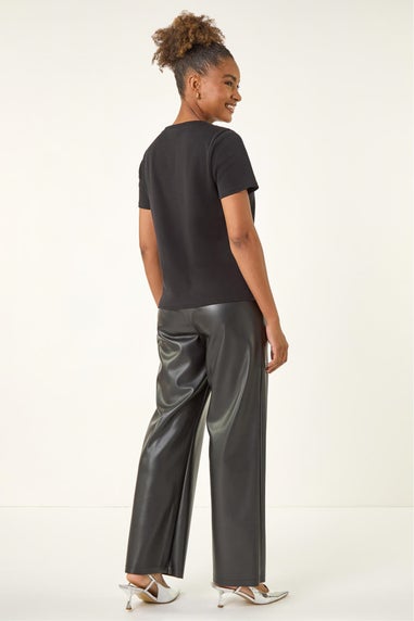 Roman Black Beaded Short Sleeve Top