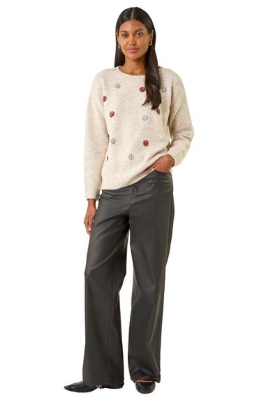 Roman Ivory Sequin Poka Dot Knit Jumper