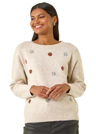 Roman Ivory Sequin Poka Dot Knit Jumper