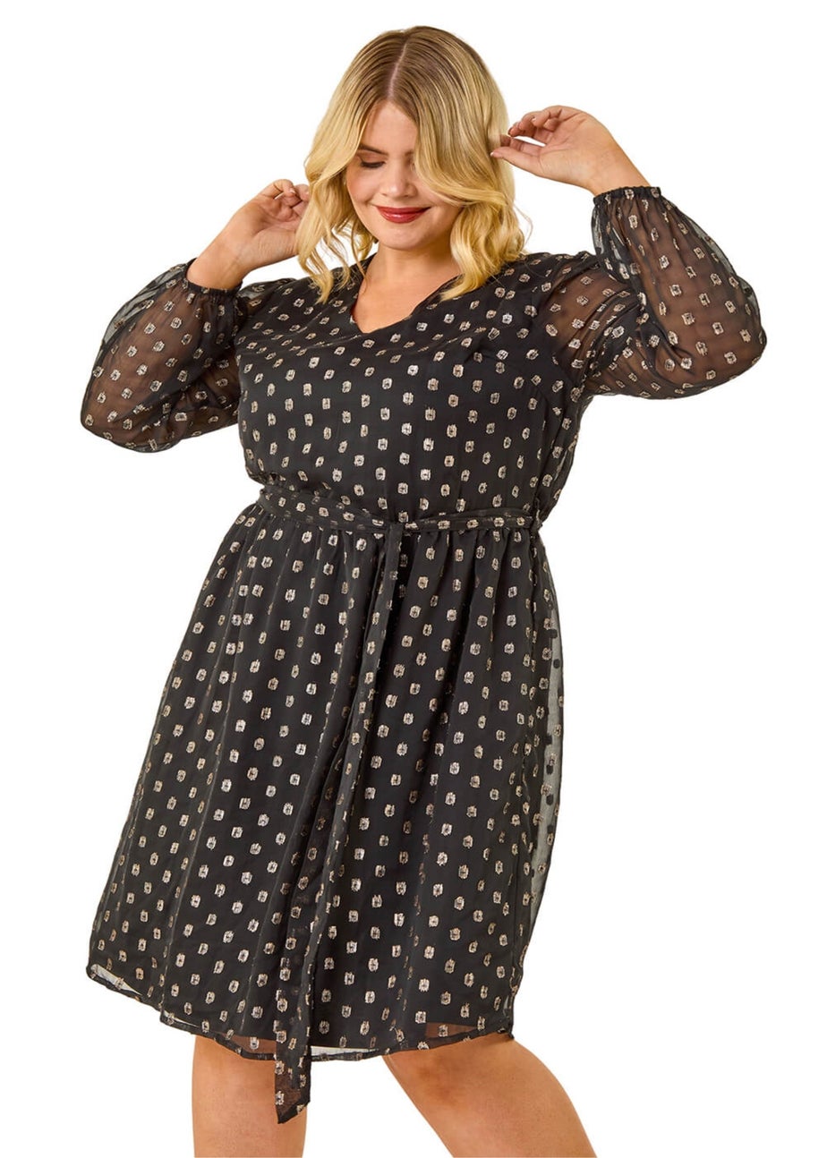 Roman Black Curve Polka Dot Dress