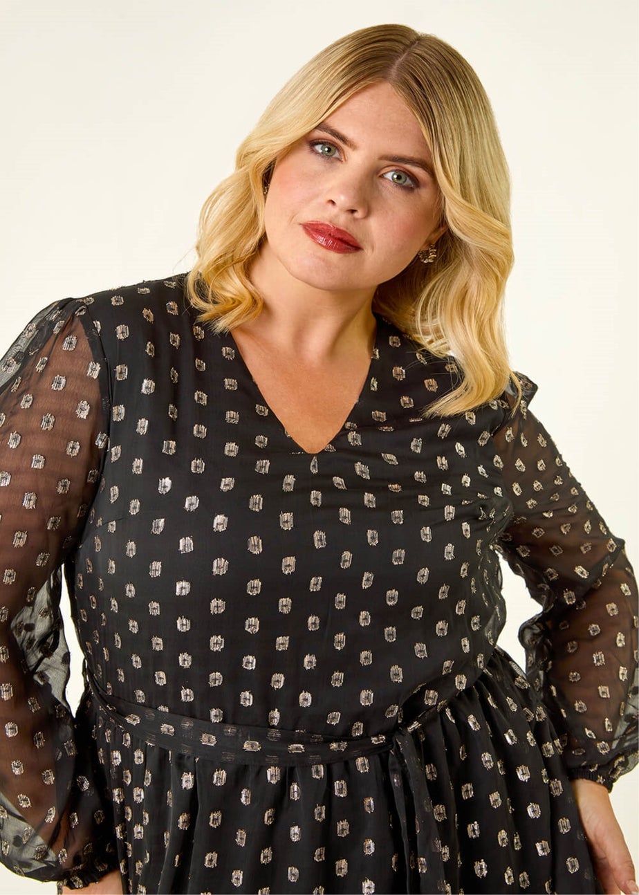 Roman Black Curve Polka Dot Dress