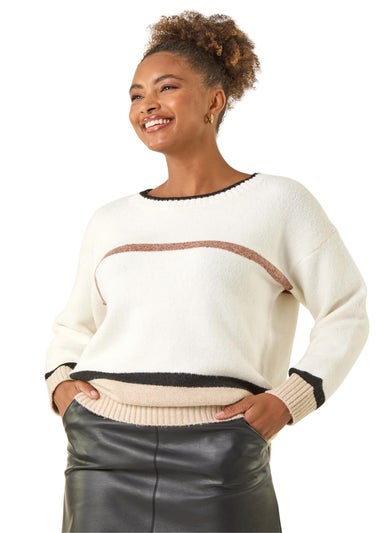 Roman Ivory Colour Block Stripe Knit Jumper