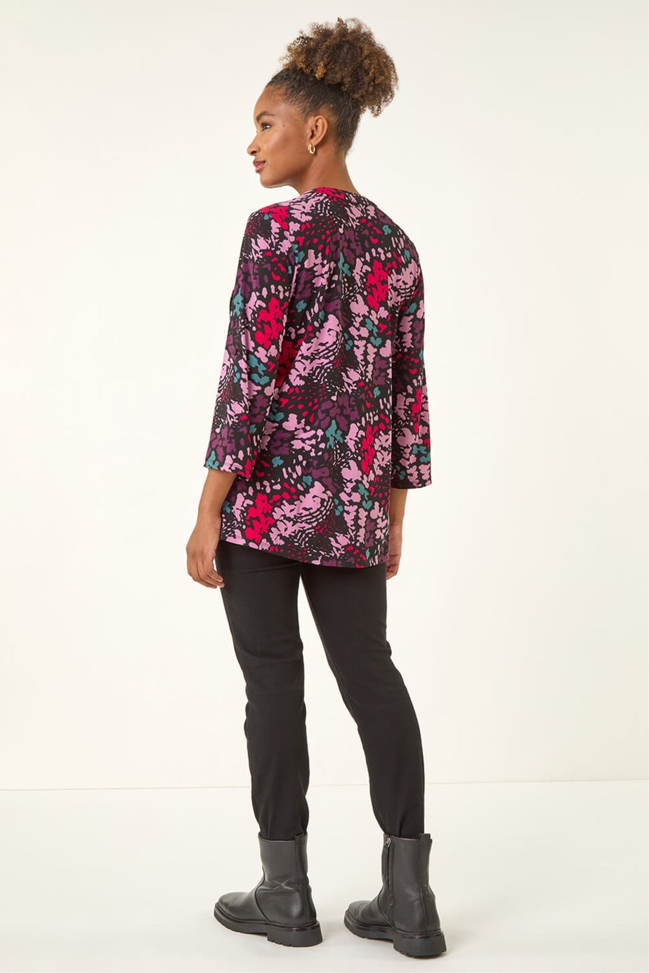 Roman Pink Abstract Animal Print Pintuck Shirt