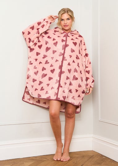 JimJam Pink Heart Print Oversized Zip Hoody