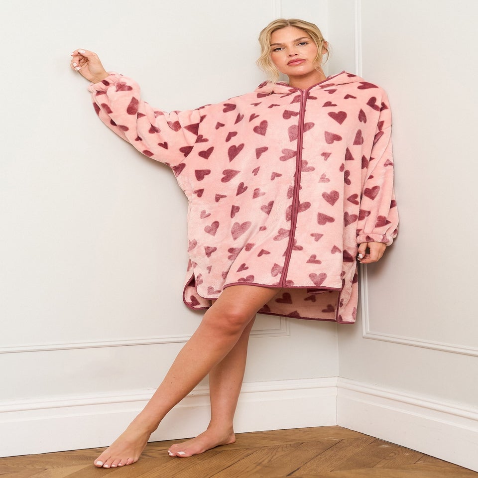 JimJam Pink Heart Print Oversized Zip Hoody