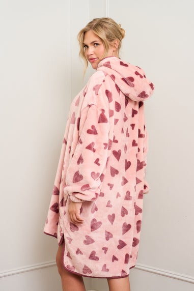 JimJam Pink Heart Print Oversized Zip Hoody