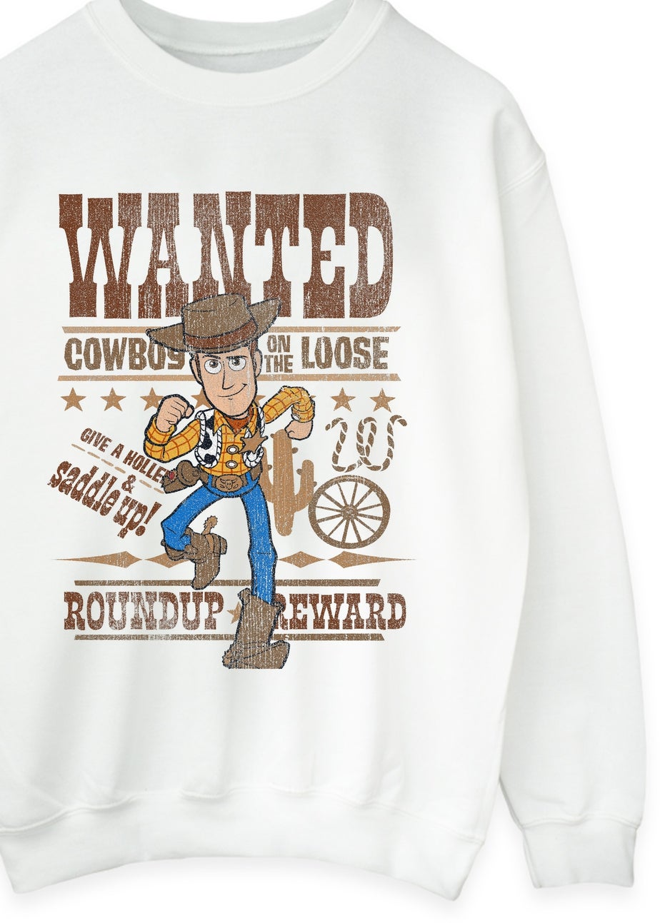 Disney Toy Story Woody Wanted White Graphic Sweatshirt