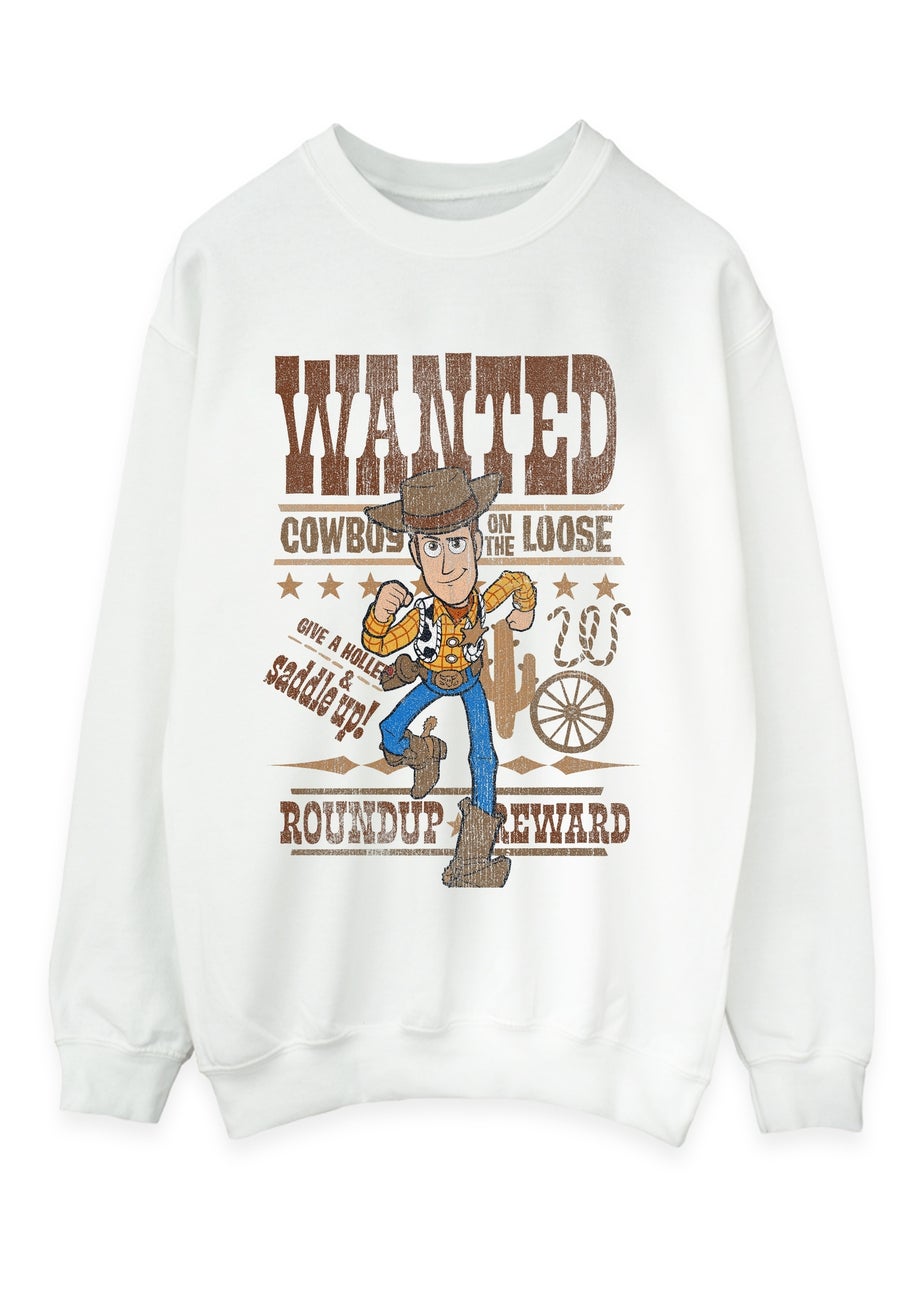 Disney Toy Story Woody Wanted White Graphic Sweatshirt