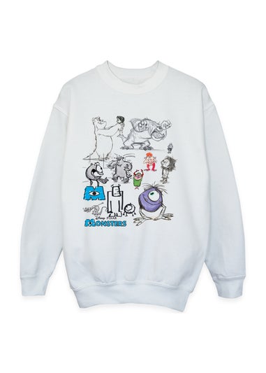 Disney Monsters Inc Doodles Boys White Graphic Sweatshirt (Age 3-13 Years)