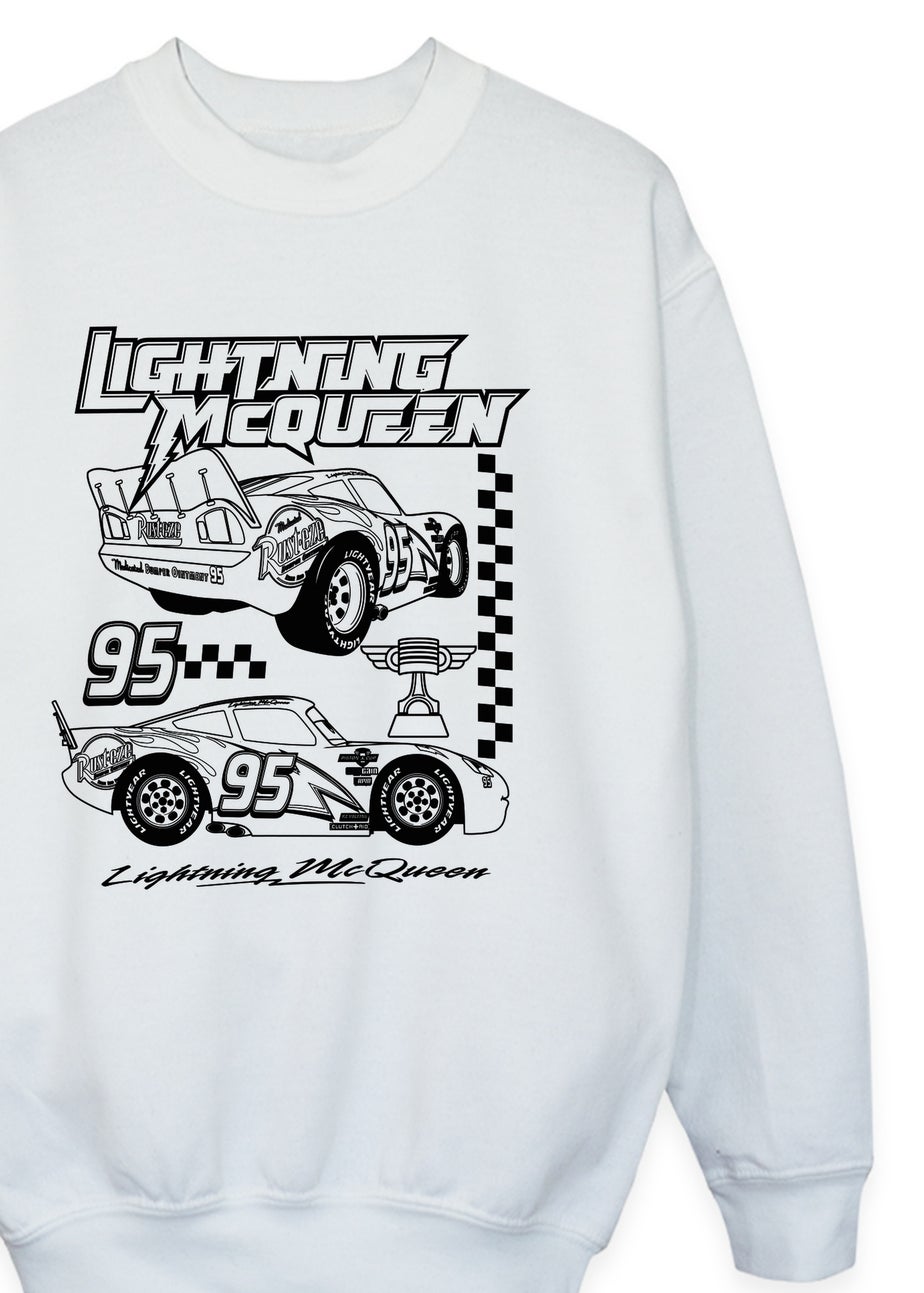 Disney Cars Lightning McQueen Line Boys White Graphic Sweatshirt (Age 3-13 Years)