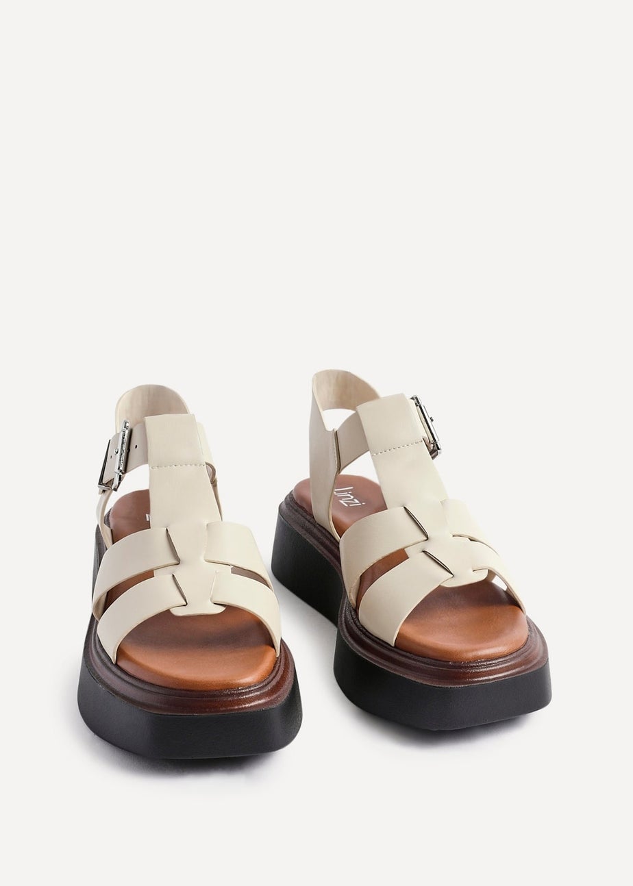 Linzi Retract Beige Faux Leather Gladiator Style Flatform Sandals