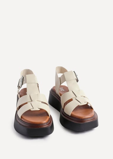 Linzi Retract Beige Faux Leather Gladiator Style Flatform Sandals