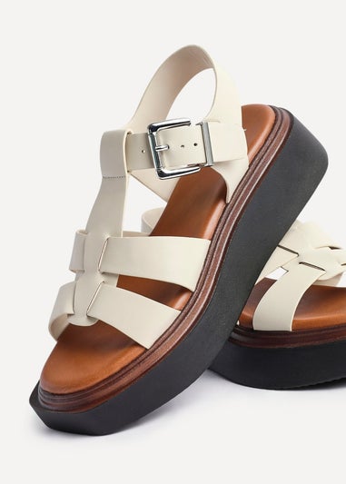 Linzi Retract Beige Faux Leather Gladiator Style Flatform Sandals