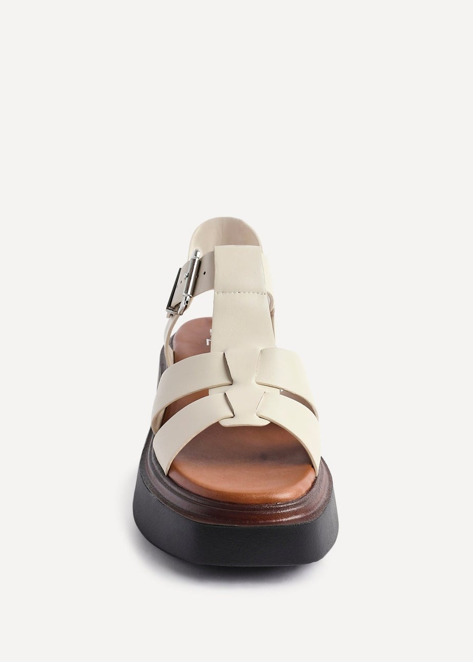 Linzi Retract Beige Faux Leather Gladiator Style Flatform Sandals