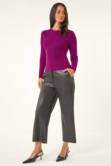 Dusk Magenta Crew Neck Pearl Knit Jumper