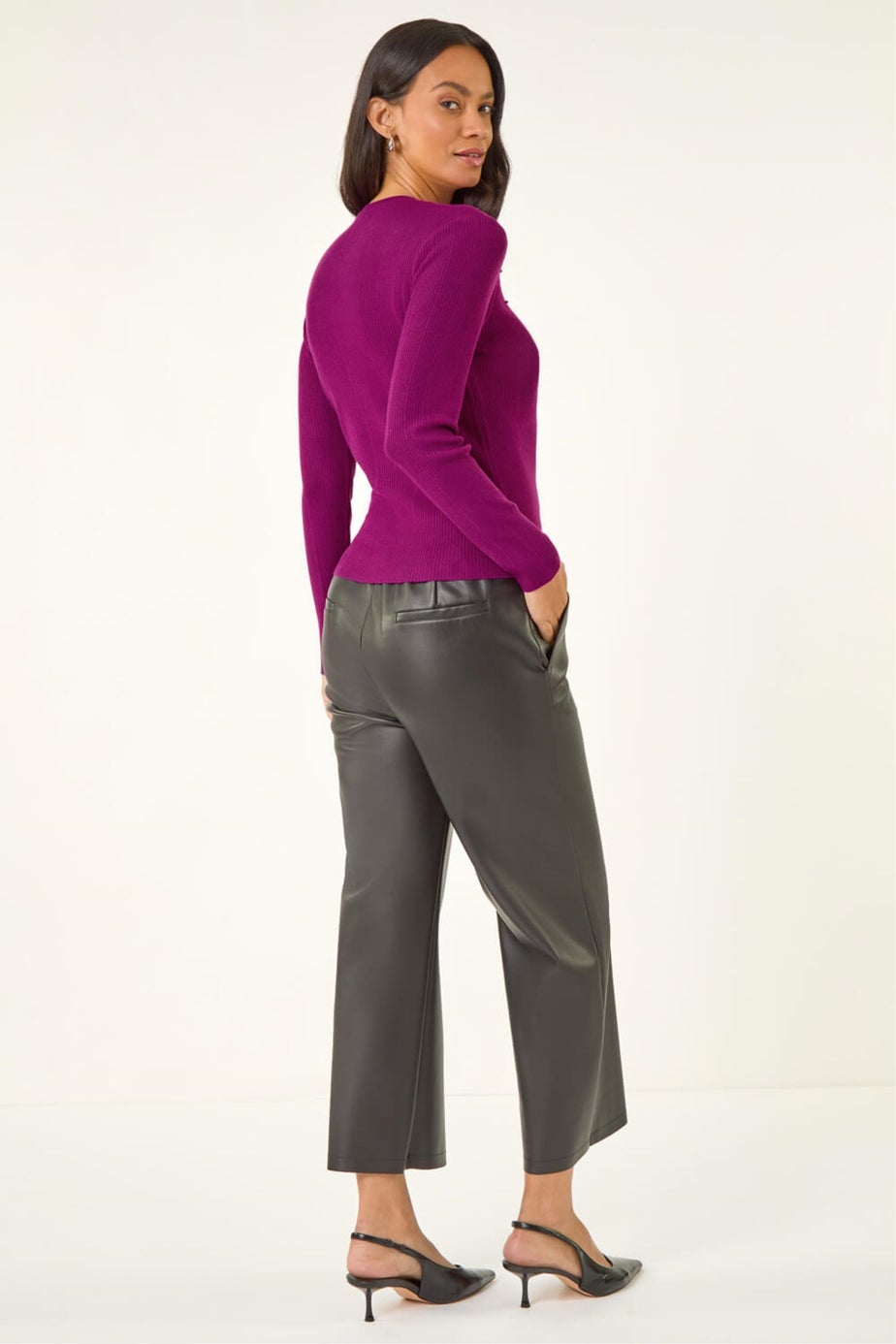 Dusk Magenta Crew Neck Pearl Knit Jumper