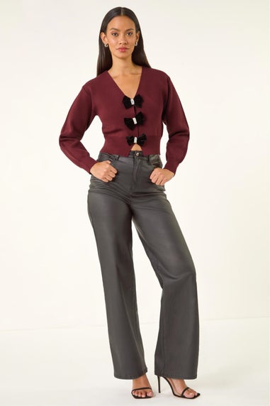 Dusk Burgundy Bow Buttoned Knit Cardigan