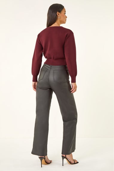 Dusk Burgundy Bow Buttoned Knit Cardigan