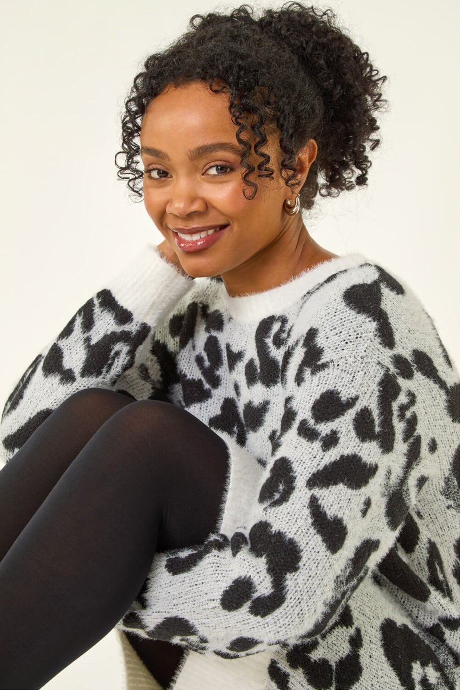 Roman Grey Petite Animal Print Knitted Dress