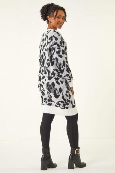 Roman Grey Petite Animal Print Knitted Dress