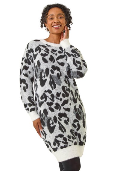 Roman Grey Petite Animal Print Knitted Dress