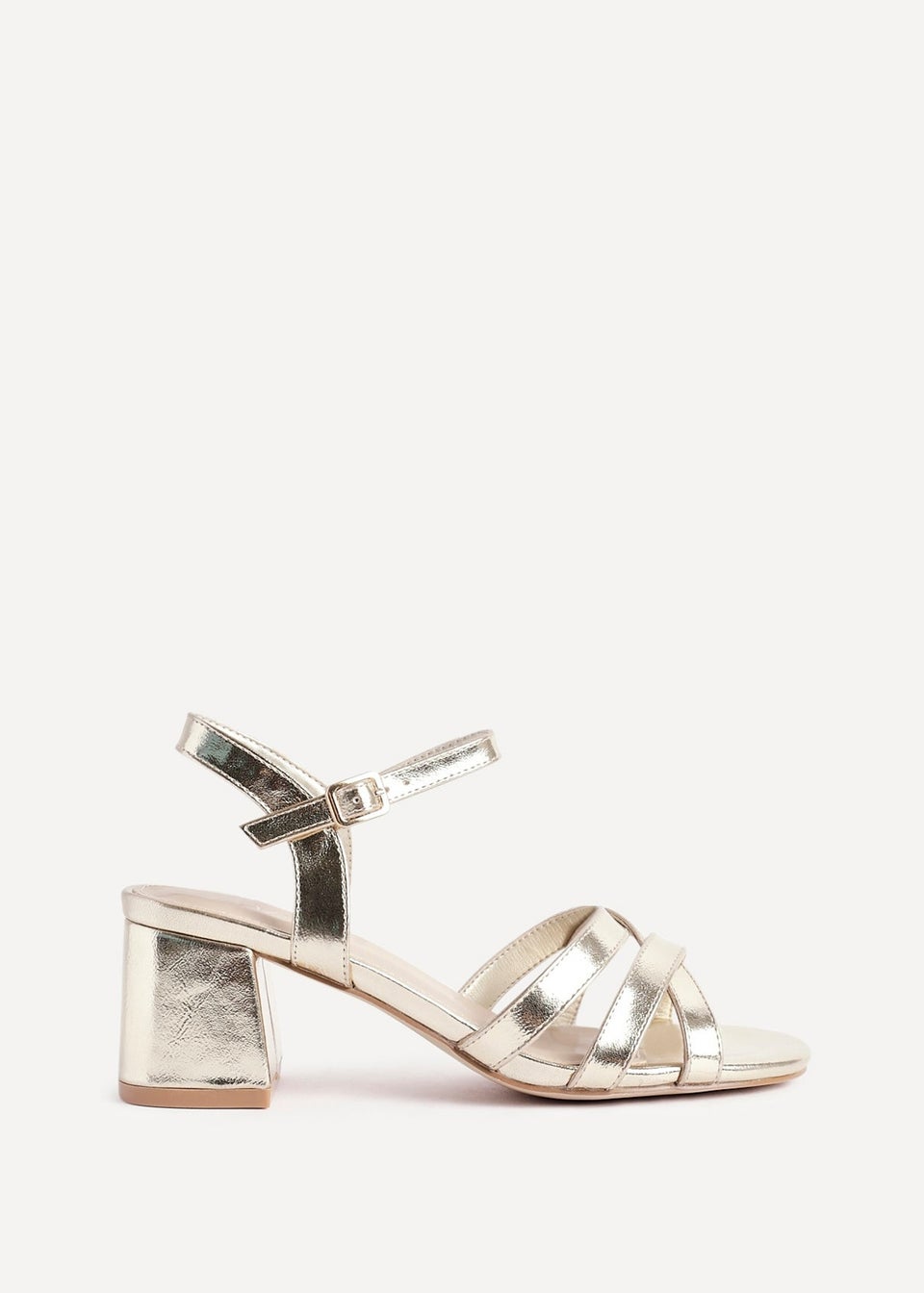 Linzi Flair Gold Faux Leather Heeled Sandals