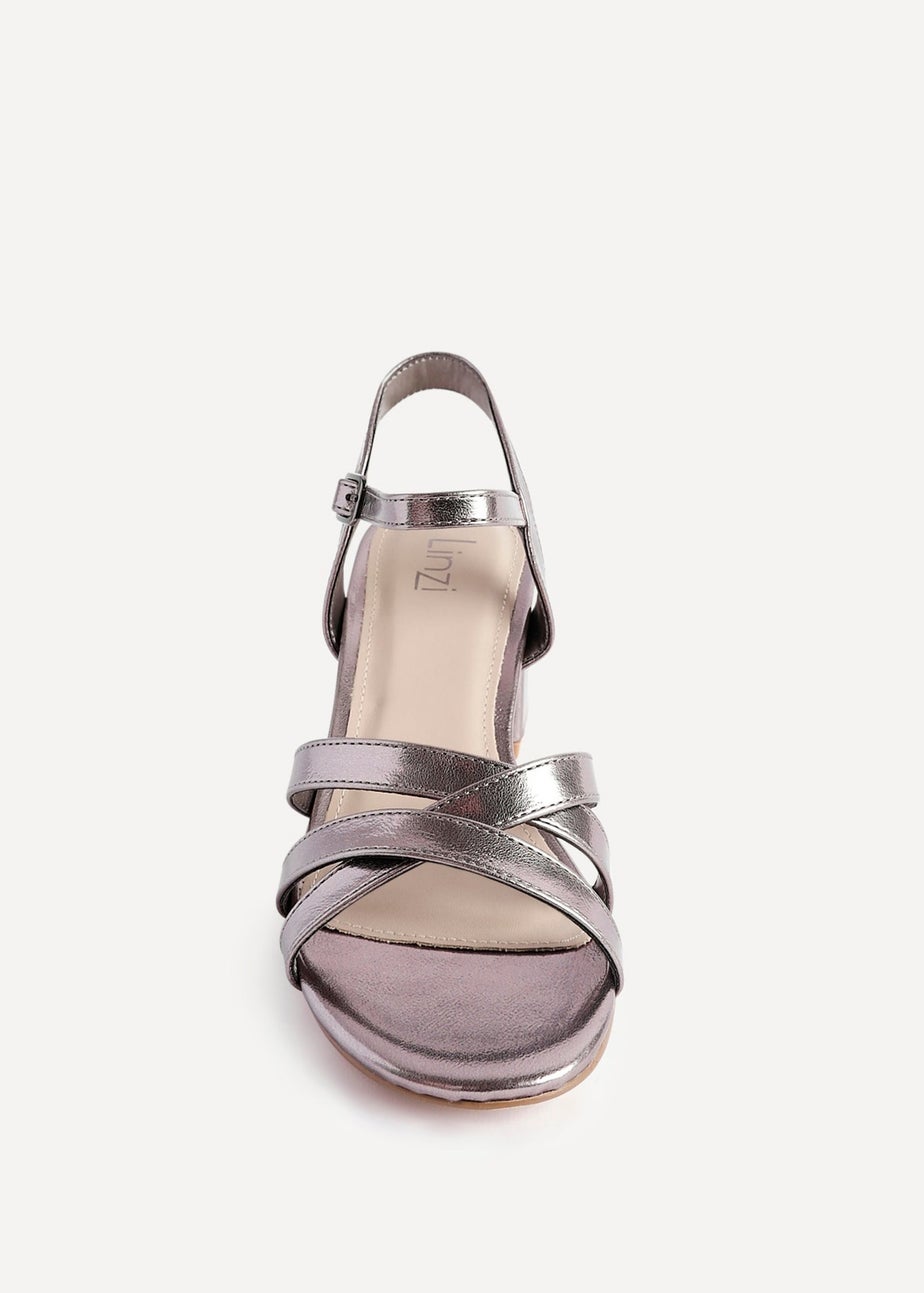 Linzi Flair Pewter Faux Leather Heeled Sandals
