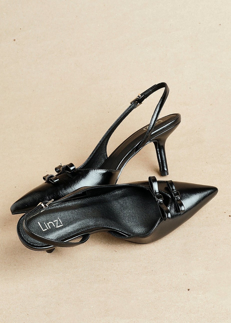 Linzi Aysha Black Faux Leather Court Heels