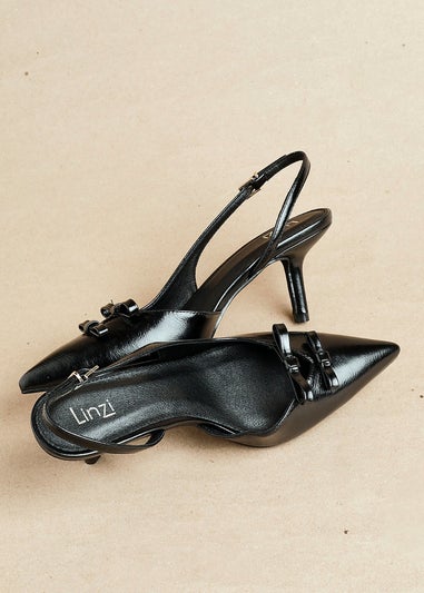 Linzi Aysha Black Faux Leather Court Heels