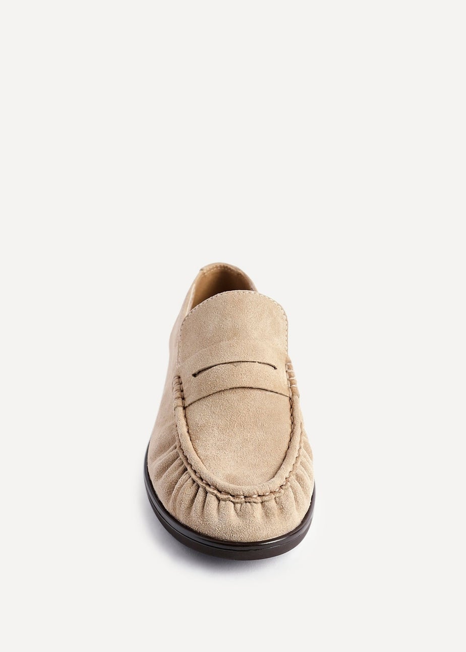 Linzi Belmont Beige Suede Leather Ruched Loafer